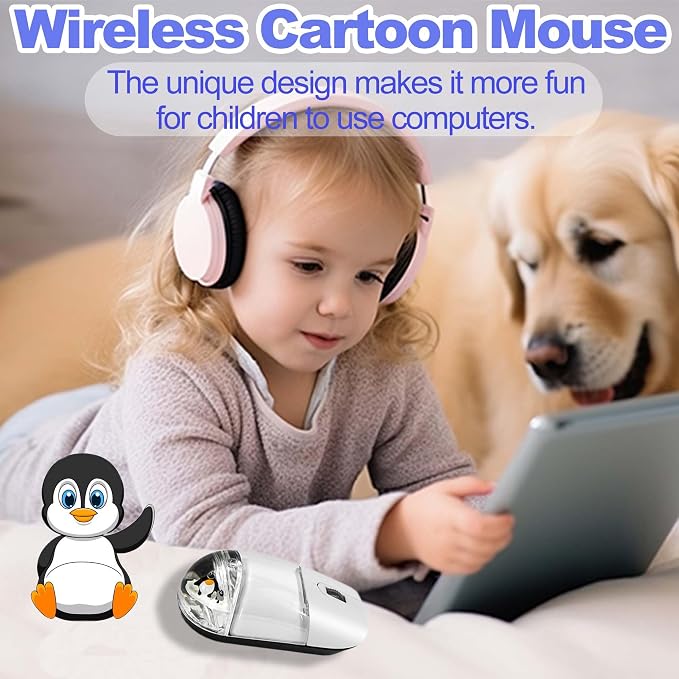 Wireless Mouse Cute Clear Water Silent Lightweight Portable Aqua Transparent Liquid Optical Retro Cordless Mice with USB Receiver Floater Penguin for PC Laptop Computer MacBook Kids Girl Gift (White)