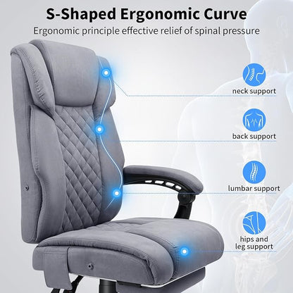 HOFFREE Heated Office Chair Massage Office Chair with Heat 400lbs Executive Reclining Home Desk Chair with Footrest,Linkage Armrests for Heavy People(Grey)