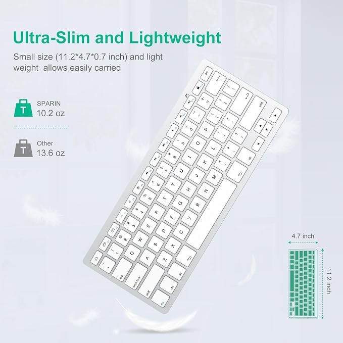 SPARIN Bluetooth Keyboard for Samsung Galaxy Tab A11 Plus/A9 Plus/S11/S10 FE/S10+/S6 Lite, Wireless Keyboard for Android, Windows,Samsung Tablet, PC, Phone-Ergonomic, Lightweight, Ultra-Slim-Grey