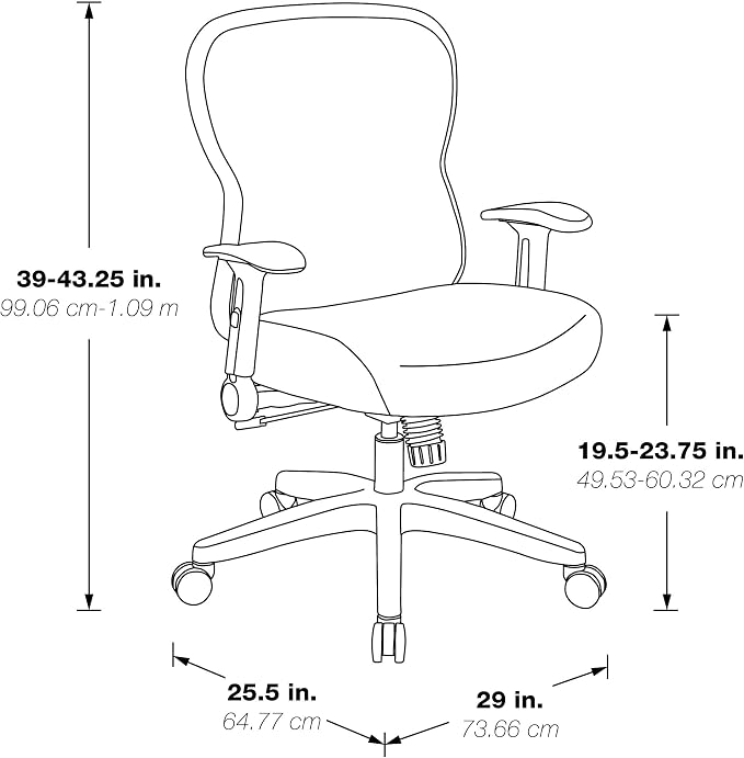 Space Seating 529 Series Deluxe R2 SpaceGrid Mesh Back and Memory Foam Seat, 2-to-1 Synchro Tilt Control, Adjustable Tilt Tension, Lumbar Support and Flip Arms Office Chair, Black