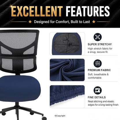 DIVA EN CAMINO DEC Stretchable Desk Office Chair Seat Cushion Covers - Universal Spandex Computer Chair Slipcover - Removable Washable Cushion Protectors for Dogs, Cats, Pets (Navy)