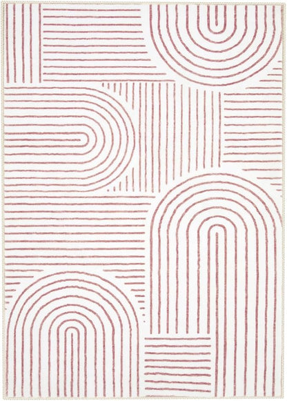 Lahome Abstract Washable Area Rugs 5x7, Soft Pink Rugs for Living Room Ultra-Thin Non-Shedding Bedroom Rug, Modern Throw Rug Large Carpet for Dining Room Office Darrell (5'x7',Pink/White)
