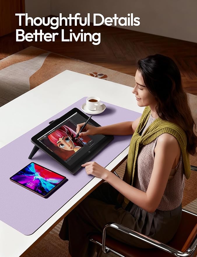 YSAGi Leather Desk Protector, Office Mat, Large Mouse Mat, Non-Slip PU Leather Blotter, Laptop Desk Mat, Waterproof Writing Pad for Office and Home(Light Purple, 42" x 17.2")
