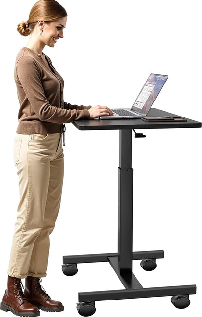 GallopFun Mobile Laptop Standing Desk Adjustable Height, Small Mobile Desk Workstation with Wheels, Portable Rolling Computer Desk Cart for Home Office Classroom (Black)