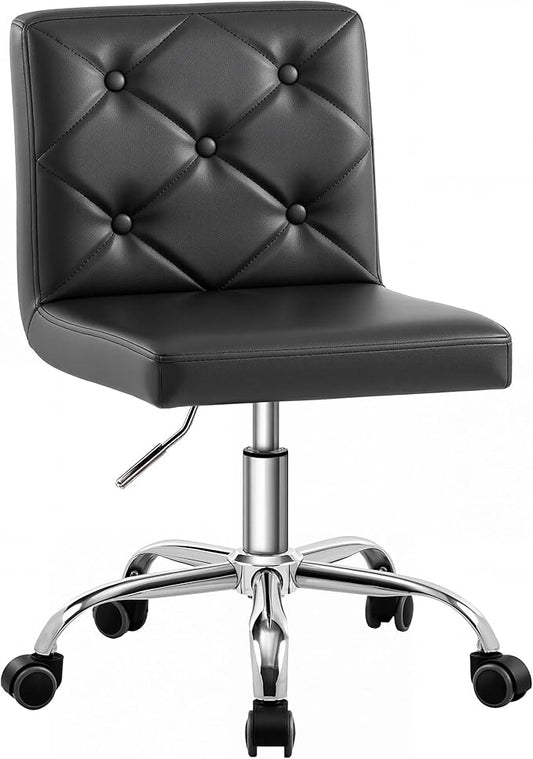 VECELO PU Leather Mid-Back Armless Vanity Chair Adjustable Height 360° Rolling Swivel for Home Office Work