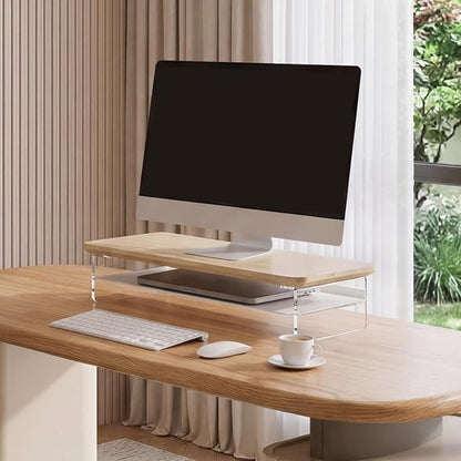 Fenge Acrylic Monitor Stand Riser, 23.6 Inches Monitor Stand with Metal Storage, 2 Tier Acrylic Computer Riser for Desk, Clear Laptop Stand for PC, Laptop, Printer, TV