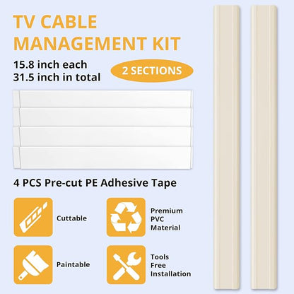 ZhiYo TV Cord Cover for Wall, 32 inch Cable Concealer, Cord Hider for Wall Mounted TV, Paintable Cable Cover to Hide Wires, Beige Wire Raceway Kit, 2X L15.8in W1.5in H0.75in