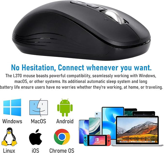 Wireless Bluetooth Mouse, 3-Device Multi-Mode (USB + 2 Bluetooth), 4-Way Metal Scroll Wheel, Adjustable DPI, Silent Click, Long Battery Life, Ergonomic Mouse for Laptop, PC, Mac, iPad (Dark Black, 7)