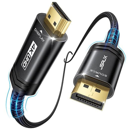 4K DisplayPort to HDMI Cable 3.3FT, JSAUX DP to HDMI Video UHD 4K@30Hz/2K@60/1080P@120 Nylon Braided DP to HDTV Uni-Directional Cord for Dell, Monitor, Projector, Desktop, AMD, NVIDIA, Lenovo,HP-Black