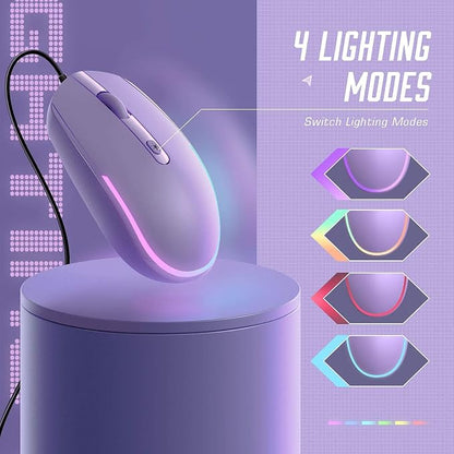 seenda Wired Mouse - USB Computer Mice Wired with RGB Backlit Optical LED Mouse with Attached USB Cord for Laptops Notebooks Chromebook - Purple