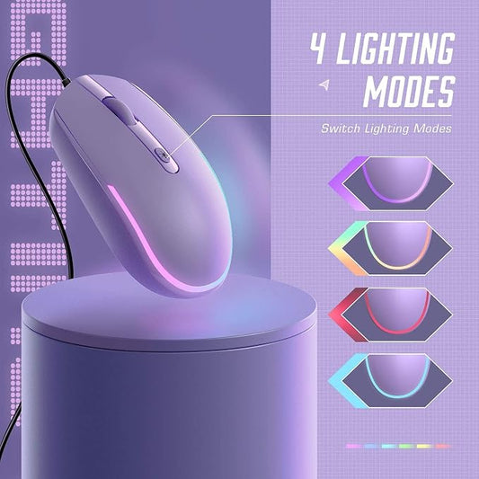 seenda Wired Mouse - USB Computer Mice Wired with RGB Backlit Optical LED Mouse with Attached USB Cord for Laptops Notebooks Chromebook - Purple