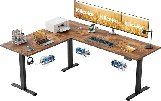 Klicelor L Shaped Standing Desk 73 x 60 Inch, Electric Height Adjustable Corner Desk for Home Office Workstation, Ergonomic Sit Stand Computer Table with Memory Controller, Rustic Brown
