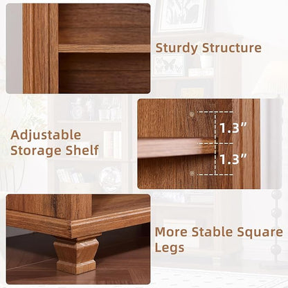 SAVOR LIFE 70" Tall Brown Bookshelf,5 Tier Wooden Book Shelf with Adjustable Shelves & Wood Legs,Free Standing Farmhouse Bookcase with Open Display Storage,Vintage Bookshelves for Classroom, Office