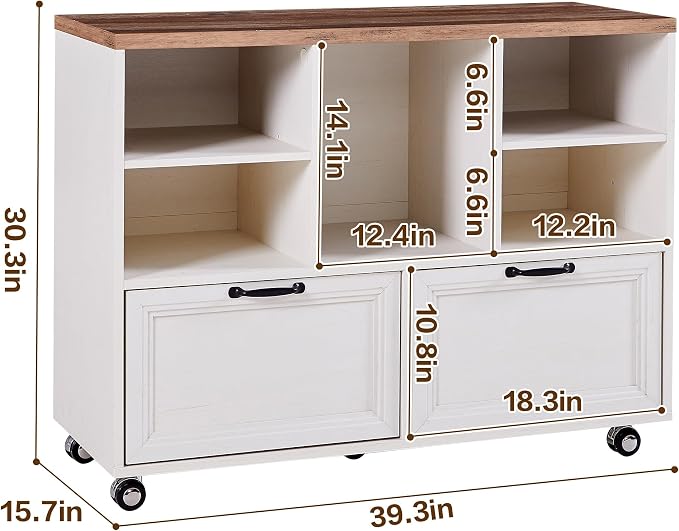 40" Lateral File Cabinet,Farmhouse Wood Small Home Office Storage with Wheels,Filing Cabinet with 2 Drawers for Legal/Letter/ A4 Size