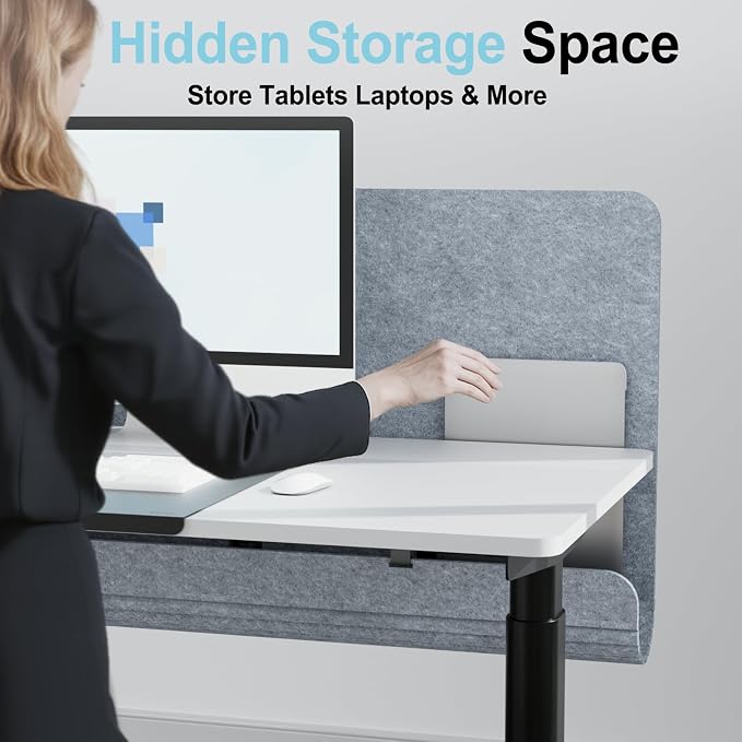Desk Privacy Panel with Wire Management, 47.2 x 22.5 inch Sound Absorbing Felt Cubicle Desk Divider with Hidden Cord Organizer, Clamp or Screw Mount, Acoustic Partition for Office & Home