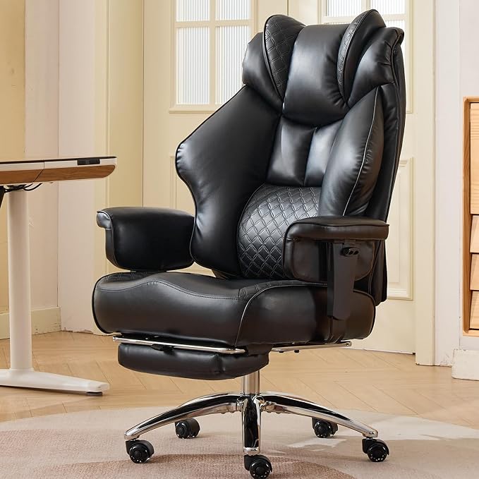 500lbs Big and Tall Office Chair Adjustable Lumbar Support, Extra Wide Seat Ergonomic Gaming Chair with Footrest, Heavy Duty High Back Executive Leather Computer Desk Chair