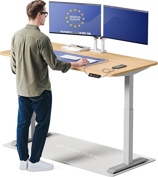 Desktronic HomeOne Standing Desk 60x30 — Ergonomic Sit Stand Home Office Desk, Made in Europe, Electric Dual Motor Height Adjustable, USB & USB-C Charging, Wobble-Free, Touchscreen, 3 Memory Presets