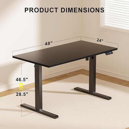 WALKINGDESK 48x24 Inches Whole Piece Electric Standing Desk, Seamless One Piece Height Adjustable Sit to Stand up Desk for Home Office, Ergonomic Computer Workstation, Black