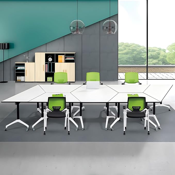 Mobile Conference Room Table 8 Pack,Folding Trapezoidal Conference Table,Splicing Flip Top Mobile Training Meeting Tables with Wheels, Modular Conference Tables Foldable Seminar Table for Office