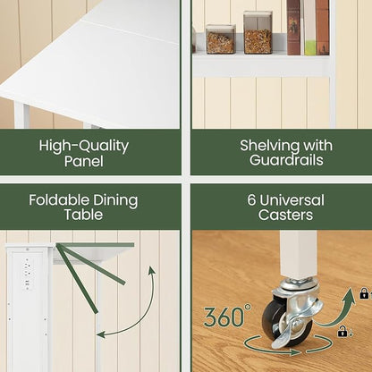 CHOEZON Folding Desk with Power Outlets, 31.5" Rolling Computer Table with Wheels, Portable Office Desk with Storage Shelf for Small Spaces White TDN01UWB