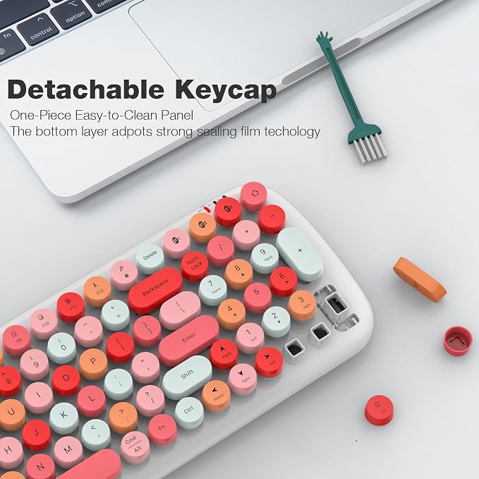 MOFII Wireless Bluetooth Keyboard for Laptop & Android, Connect up to 3 Devices Simultaneously, Portable 100-Key Typewriter Retro Round Keycaps Keyboard - Lipstick Colors