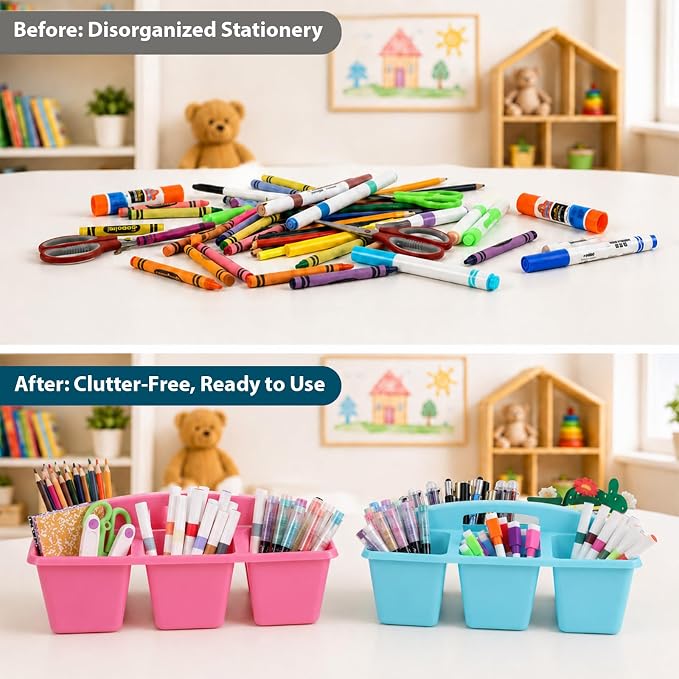 6 Pack Assorted Colors 6 Compartment Classroom Caddy with Handle Portable Plastic Storage Classroom Caddies Organizer for Classrooms Supply Teacher Office Table Desk(Pastel)