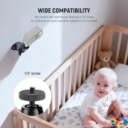 NEEWER Webcam Wall Ceiling Mount Bracket, Aluminum Alloy Mini Ball Head & 1/4" Screw for Photo Studio Photography Video Recording Action Camera Accessories, 360° Rotation & 90° Tilt, CA172