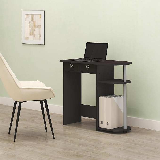 Ipoh Computer Desk, 32 Inch Writing Desk, Study Desk with Side Shelves and Bin Storage, for Home Office, Study Room, Mocha Charcoal