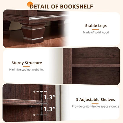 SAVOR LIFE 70" Tall Narrow Book Shelf, Wood Skinny Bookshelf with Adjustable Shelves & Wooden Legs, Farmhouse Bookcase w/5-Tier Storage, Free Standing Bookshlves for Office, Living Room, Walnut, 2PCS