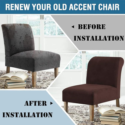 H.VERSAILTEX Armless Accent Chair Covers Thick Velvet Armless Chair Slipcovers High Stretch Chair Covers for Living Room Hotel Machine Washable Furniture Protector with Elastic Bottom, Chocolate