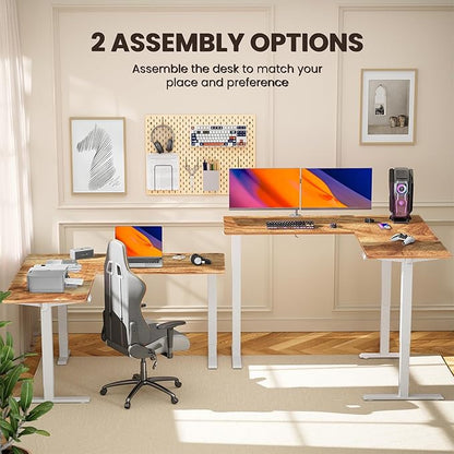 ErGear L Shaped Standing Desk, 63"x55" Electric Adjustable Height Sit Stand up Desk, Ergonomic Large Computer Table, Left & Right Interchangeable Installation, Suitable for Home Office, Light Vintage