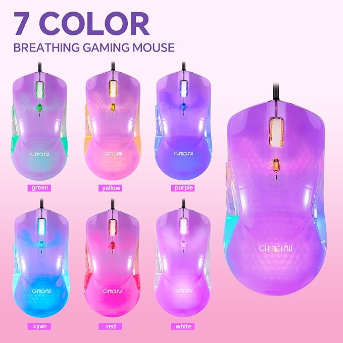 CHONCHOW LED Gaming Keyboad and Mouse Combo, Transparent RGB Rainbow Backlit Keyboard, 104 Keys Anti-ghosting USB Wired Silent Keyboard, 7 Color RGB Gaming Mouse for PC Laptop Xbox PS4 Gamers and Work