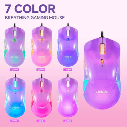 CHONCHOW LED Gaming Keyboad and Mouse Combo, Transparent RGB Rainbow Backlit Keyboard, 104 Keys Anti-ghosting USB Wired Silent Keyboard, 7 Color RGB Gaming Mouse for PC Laptop Xbox PS4 Gamers and Work