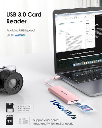 LENTION USB C Hub with 4K HDMI, 3 USB 3.0, SD/Micro SD 3.0 Card Reader, Compatible MacBook Pro/Air, Mac, Surface, Chromebook, iPhone17/16/15 Pro Max, More (Rose Gold)