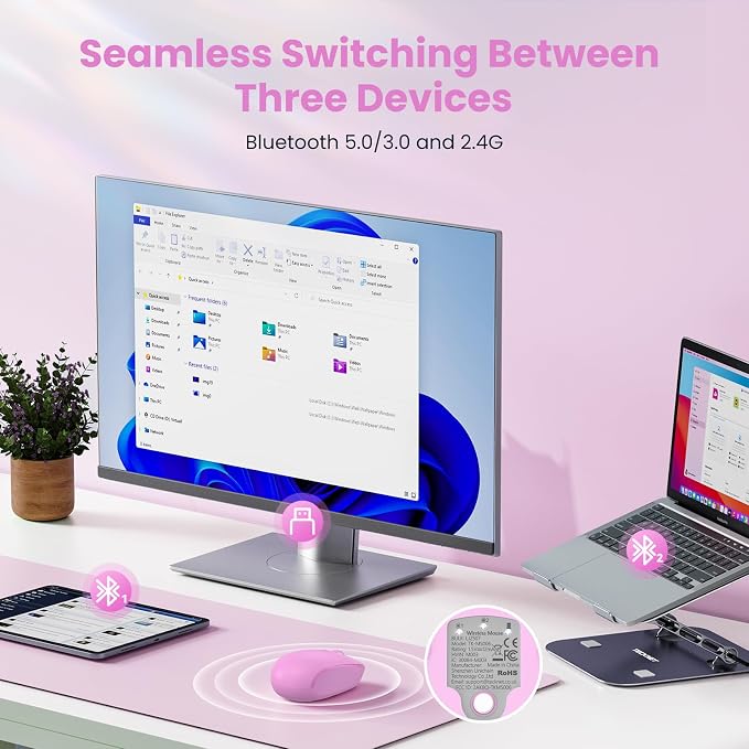 TECKNET Wireless Mouse,Bluetooth Mouse (BT5.3/5.0 & 2.4G) with USB Receiver Silent Optical Computer Mice，Wide Compatibility