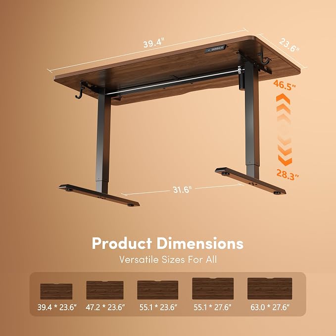 DESINO Standing Desk, 40 × 24 Inches Electric Height Adjustable, Sit and Stand Up, Computer Office Desk with Splice Board, Black Frame/Black Walnut TOP