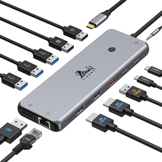 13 in 1 Laptop USB C Docking Station - Dual Monitor, 8 USB C/A Ports, Ethernet, Audio - LIONWEI USB C Hub for MacBook,Dell,HP,Lenovo,Surface