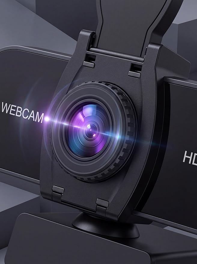 4K HD Webcam with Microphone, Noise Cancellation, Privacy Cover, Wide-Angle Lens, Auto Light Correction, Plug & Play USB Webcam for Laptop, Desktop, PC, Mac, Zoom, Skype, Streaming
