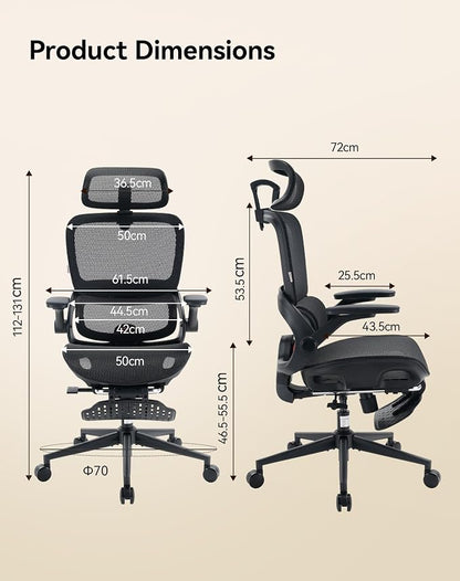 SIHOO B100 PRO Ergonomic Office Chair with Footrest, Mesh Office Chair with Adaptive Lumbar Support, Computer Chair with Wide Headrest, Desk Chair with 360° Rotatable Flip-Up Armrests, Jet Black