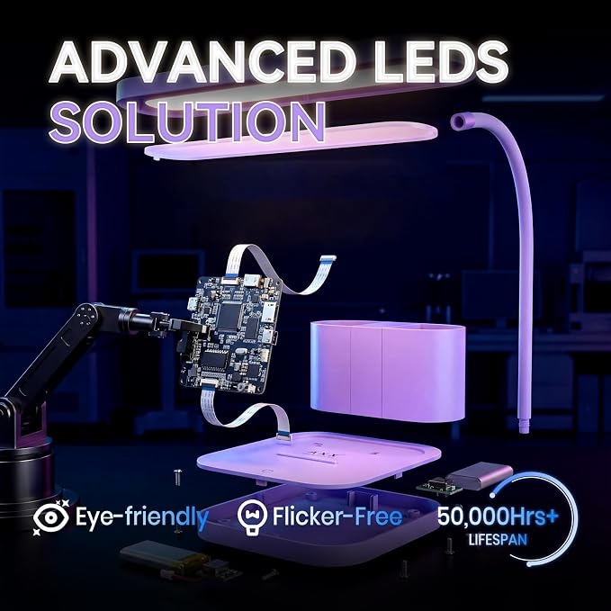 AXX Purple Desk Lamp for Home Office, Cute LED Table Light for Bedroom, College Dorm Room Kawaii Accessories for Kids Teen Girls