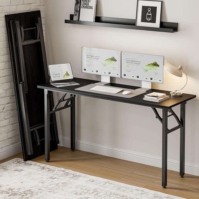 Frylr Small Folding Computer Desk – Portable 55.1 Inch Foldable Laptop Table, Collapsible and Compact for Easy and Fast Setup, Lightweight for Small Spaces, Home Craft and Study Use, Dark Oak