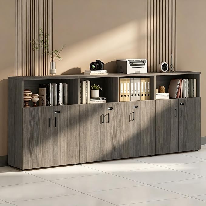 File Cabinet with Password Lock, Wood Lateral Filing Cabinet for Letter/A4 Files, 3 Drawer with Door, Printer Stand with Open Shelves for Home Office