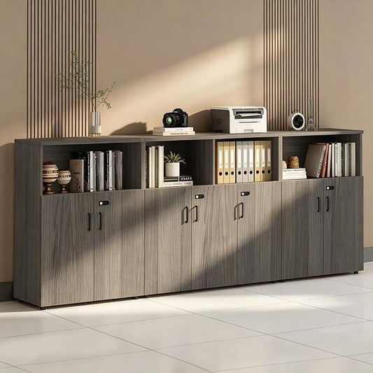 File Cabinet with Password Lock, Wood Lateral Filing Cabinet for Letter/A4 Files, 3 Drawer with Door, Printer Stand with Open Shelves for Home Office