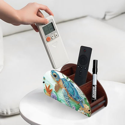 DIY Diamond Painting Storage Box, Sea Turtle Design 5D Rhinestone Diamond Art Case Multi-Compartment Wooden Tabletop Organizer for TV AC Remotes Makeup Brushes Pens Desktop Craft Storage
