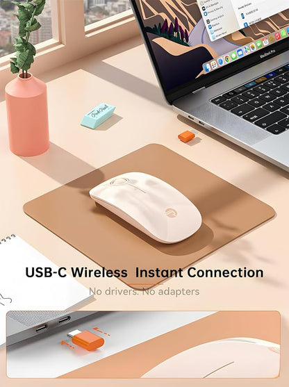 RAPIQUE R306C USB C Wireless Mouse for MacBook, Type-C 2.4GHz Portable Computer Mouse, Silent Click, Ultra-Slim Cordless Mouse, 3-Speed DPI, for USB-C Laptops, iPad, Chromebook, MacOS - Flesh Pink
