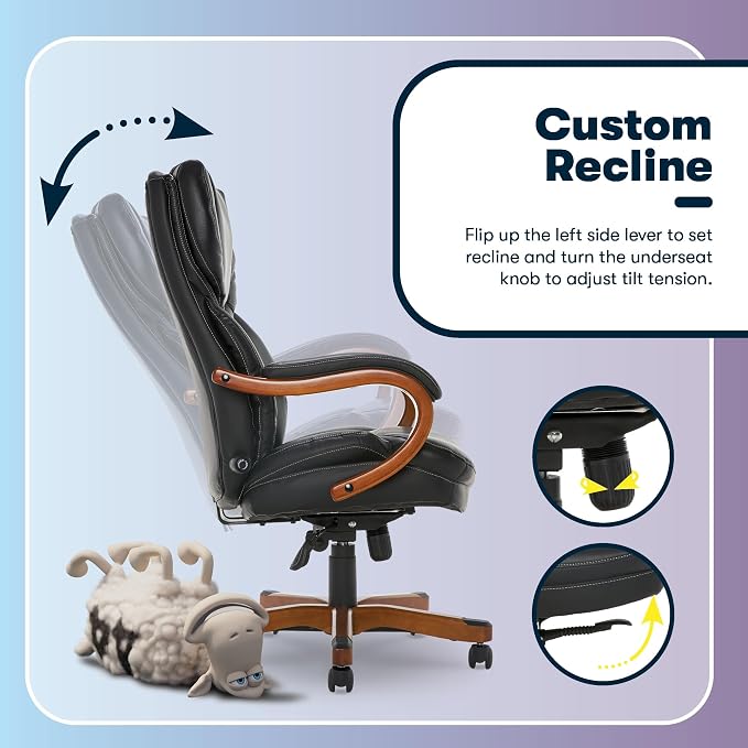 Serta Conway Big and Tall Executive Office Chair - Ergonomic Lumbar Support, Bonded Leather, Padded Armrests, High Back Computer Desk Chair, Black