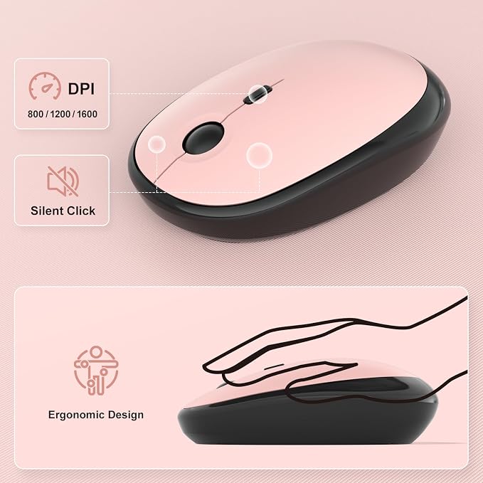 Wireless Keyboard Mouse Combo - Lovely BlackBerry-Gradient Rainbow Full-Sized Typewriter Colorful Keyboards, Round Keycap Plug Play Retro Cute Keyboards for Windows, Laptop, PC, Desktop, Computer