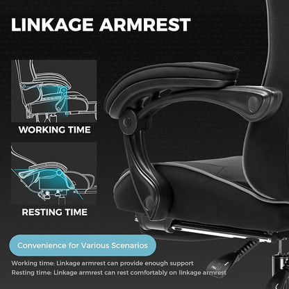 GTPLAYER Gaming Chair, Computer Chair with Footrest and Lumbar Support, Height Adjustable Game Chair with 360°-Swivel Seat and Headrest and for Office or Gaming (Faux Leather, Black)