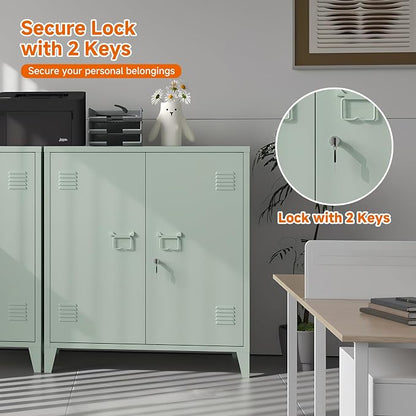 Metal Storage Cabinet Locking Storage Cabinet (Green) | With 2 Adjustable Shelves and Doors, Small Storage Cabinet for Home Warehouse Office Garage