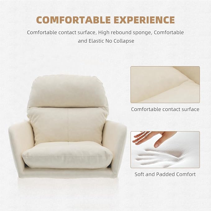 YITAI Adjustable Home Office Desk Chair with Comfy Square Mid-Back, Faux Leather 360 Swivel Upholstered Task Armchair with Wheels for Vanity Bedroom/Living Room,White